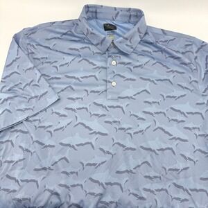 Greg Norman Play Dry Mens XXL Blue Shark Print Golf Polo Shirt Short Sleeve